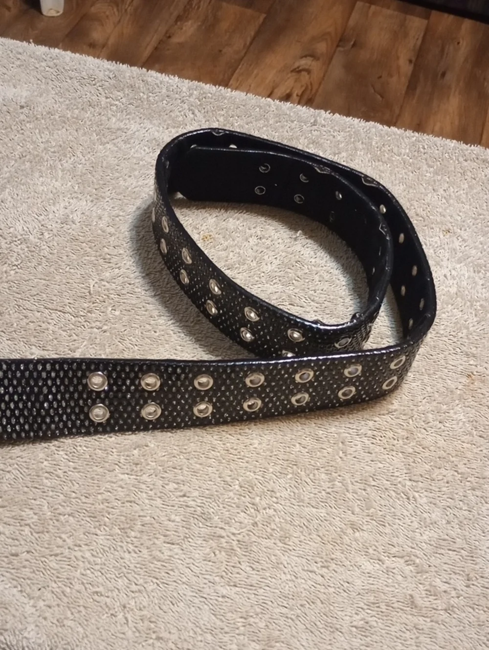 Black Studded Genuine Leather Double-Prong Belt Size Med
